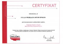 Certyfikat producenta łyżek do koparek
